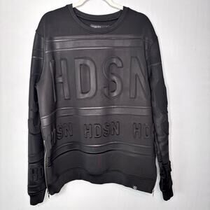 Hudson Outerwear Mens Size‎ 2X Black Embossed Side Zip Crewneck Sweatshirt